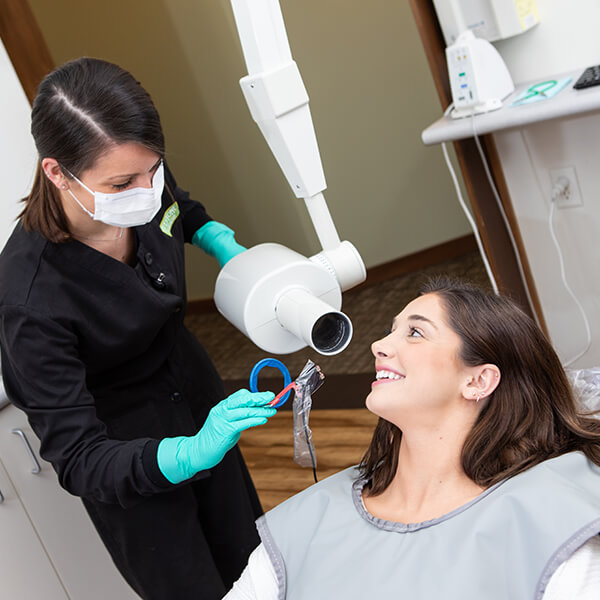 A female patient in the dental chair